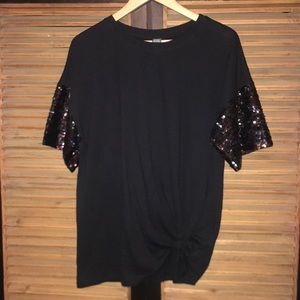 Wild Fable Sequined Sleeve Crew Neck Shirt Size Large